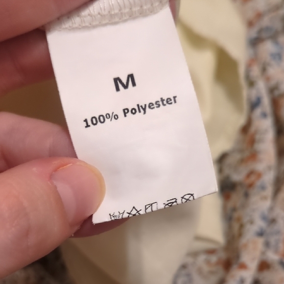 Manydress beige floral chiffon pleated elastic high waist a line midi skirt - Picture 13 of 14